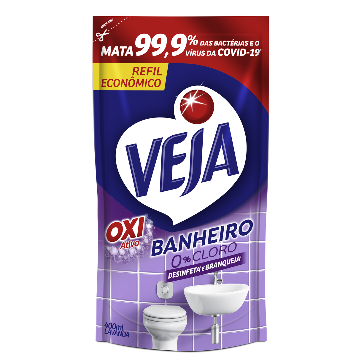 Desinfetante Banheiro Lavanda Veja Sachê 400ml Refil Econômico