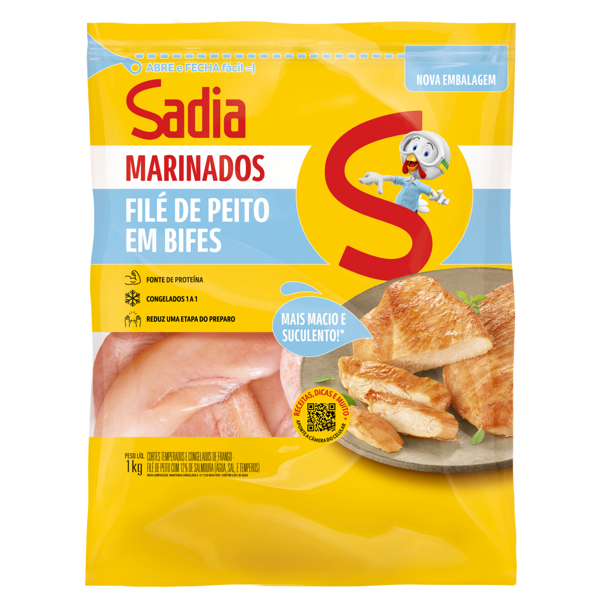 Filé de Peito de Frango em Bifes Congelado Temperado Sadia Marinados 1kg