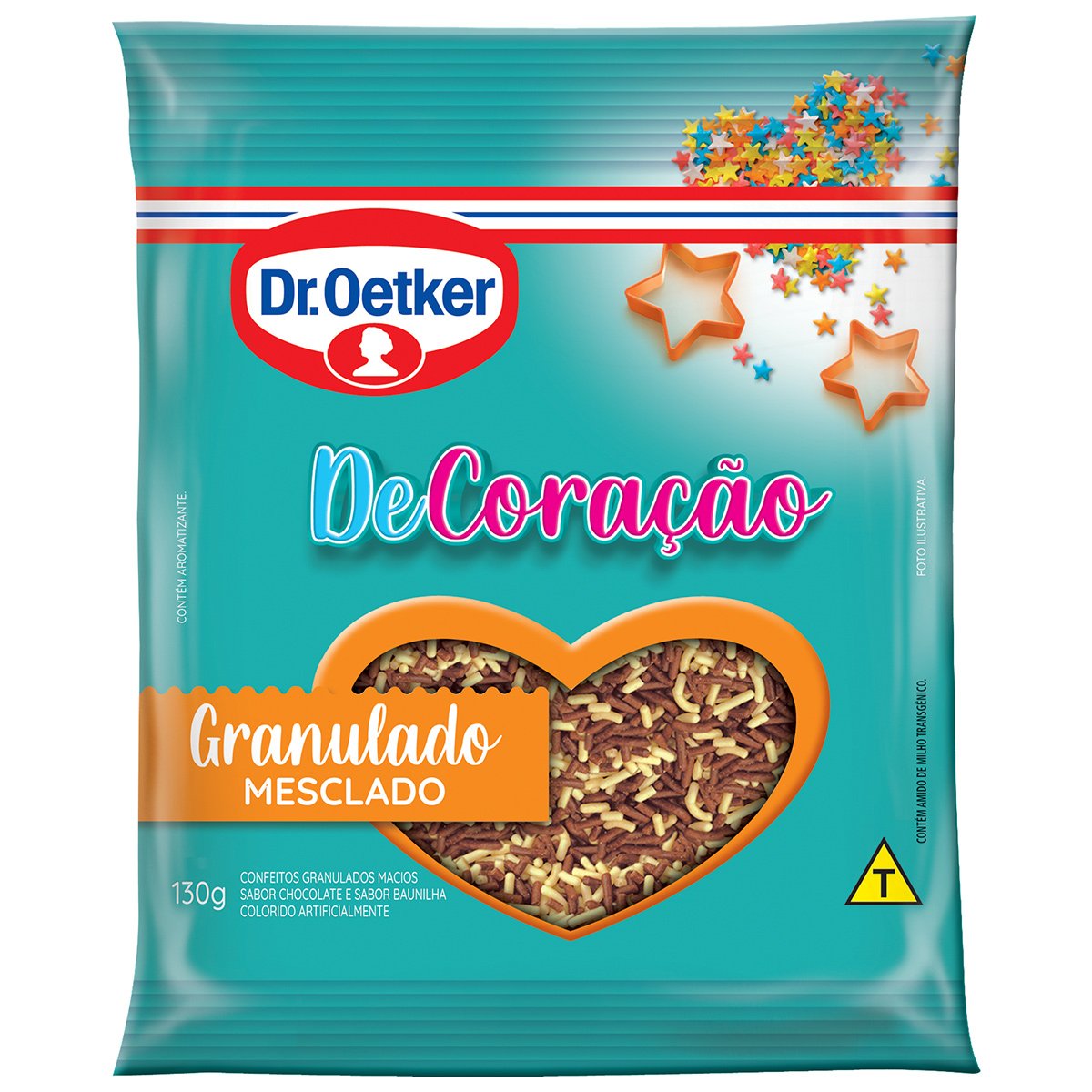 Dr. Oetker Confeito Granulado Mesclado Sabor Chocolate e Baunilha Decoração e Finalização de Doces e Sobremesas 130g