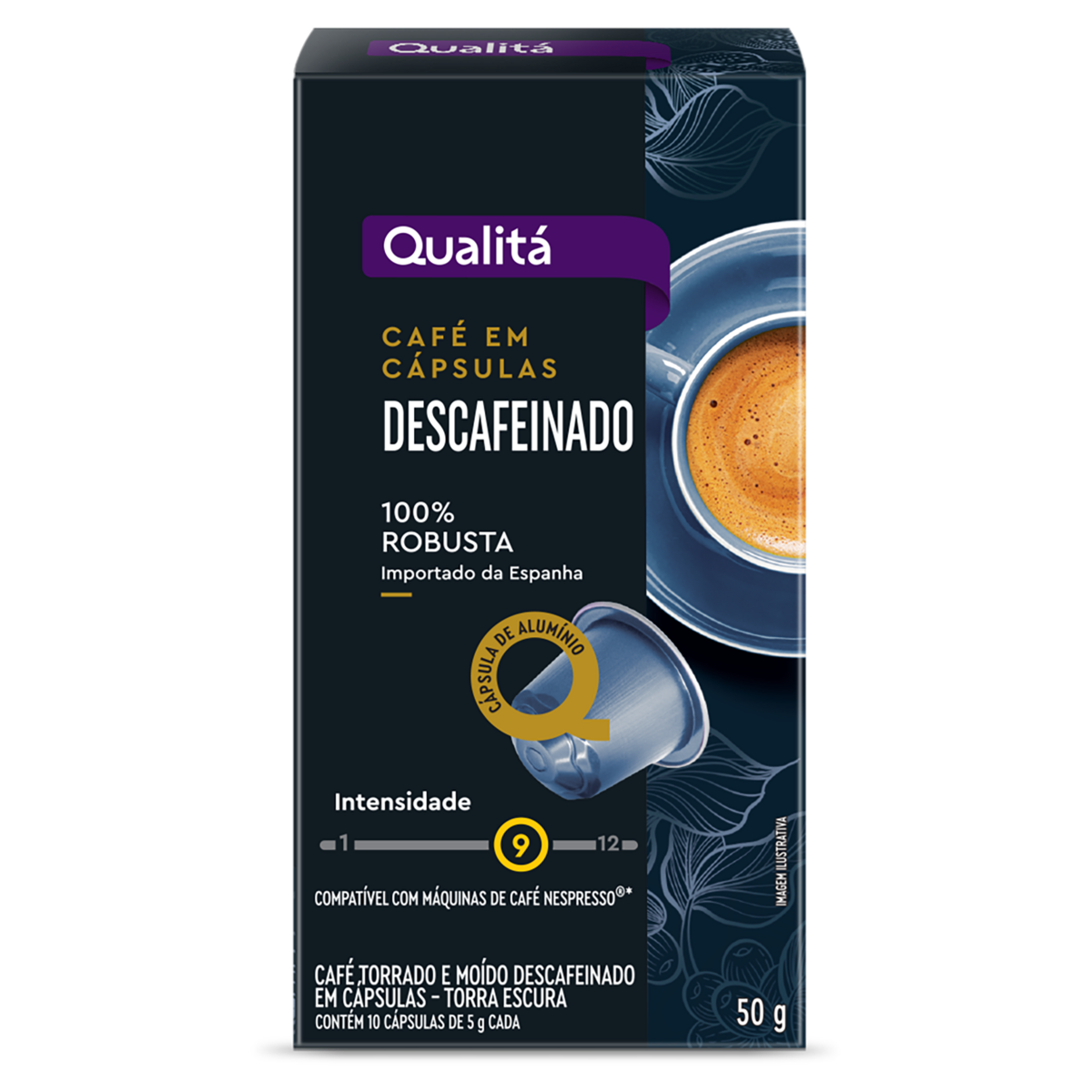 Café em Cápsula Torrado e Moído Descafeinado Qualitá Caixa 50g 10 Unidades