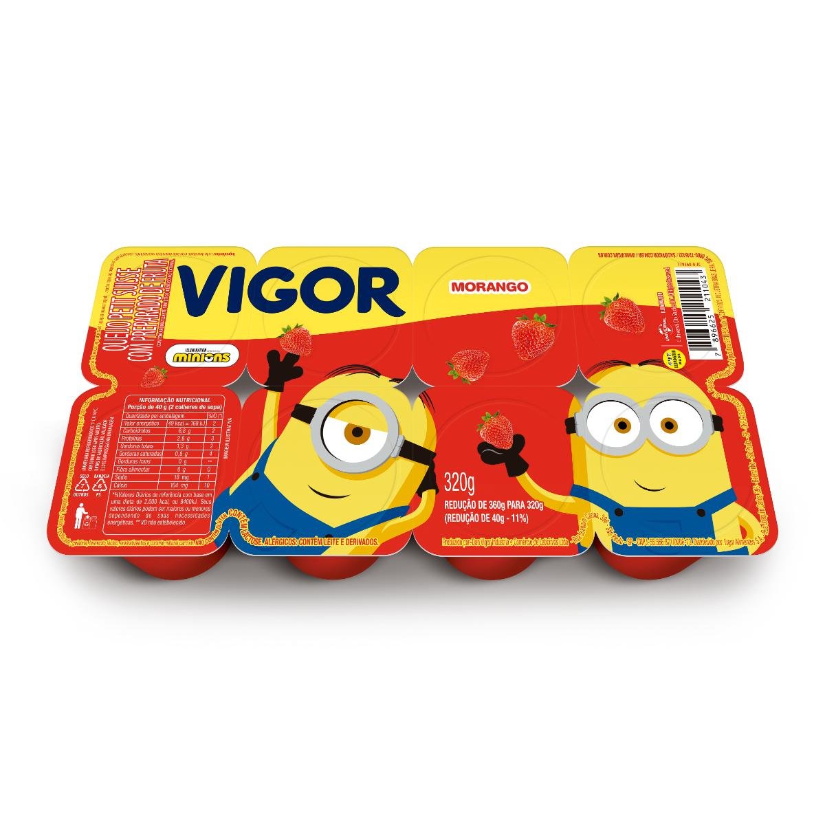 Queijo Petit Suisse Morango Minions Vigor Bandeja 320g 8 Unidades