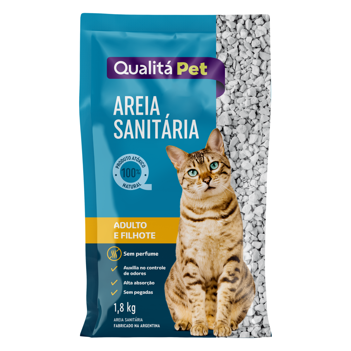 Areia Sanitária Adulto e Filhote para Gatos sem Perfume Qualitá Pet Sachê 1,8kg