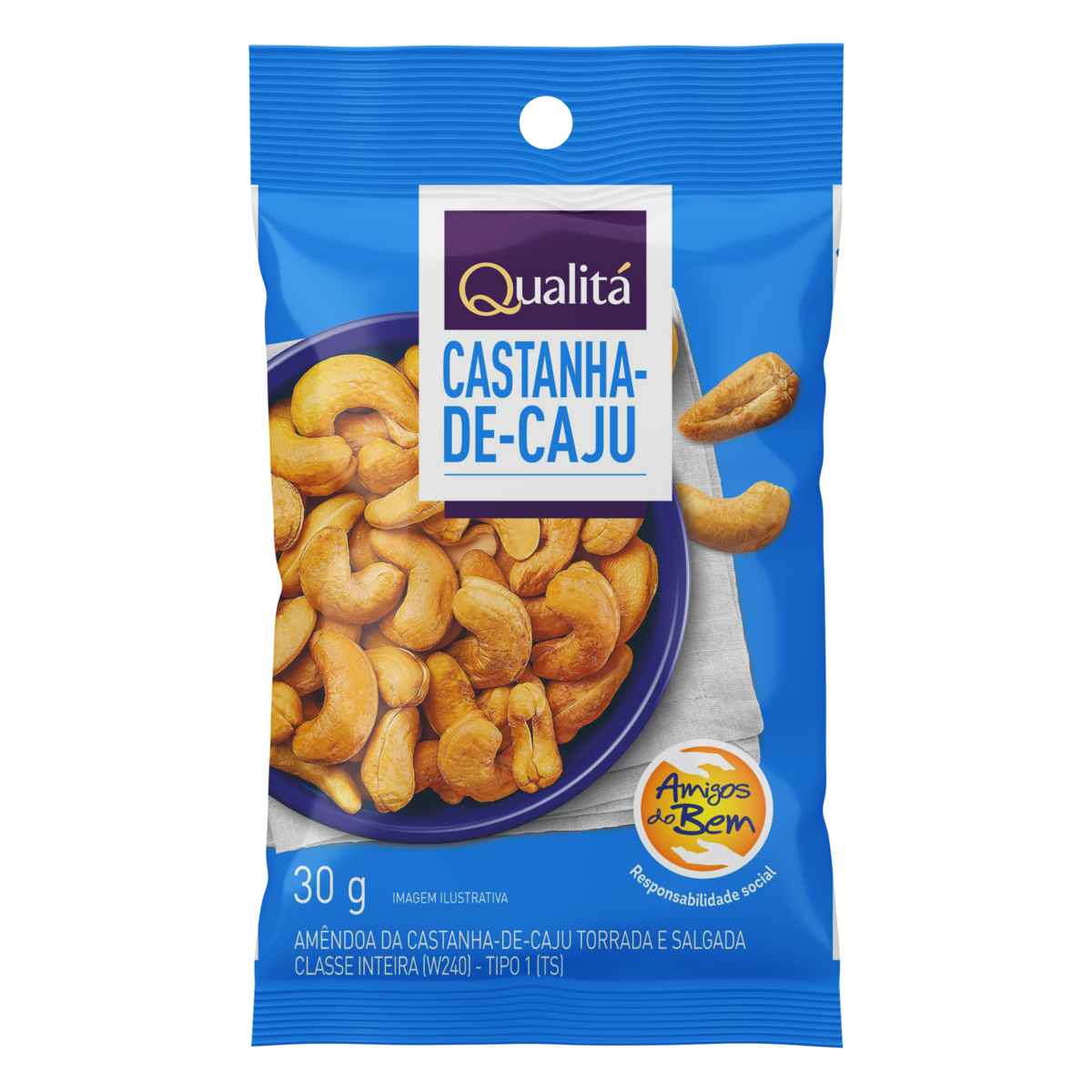 Castanha-de-Caju Torrada e Salgada Tipo 1 Qualitá Pacote 30g