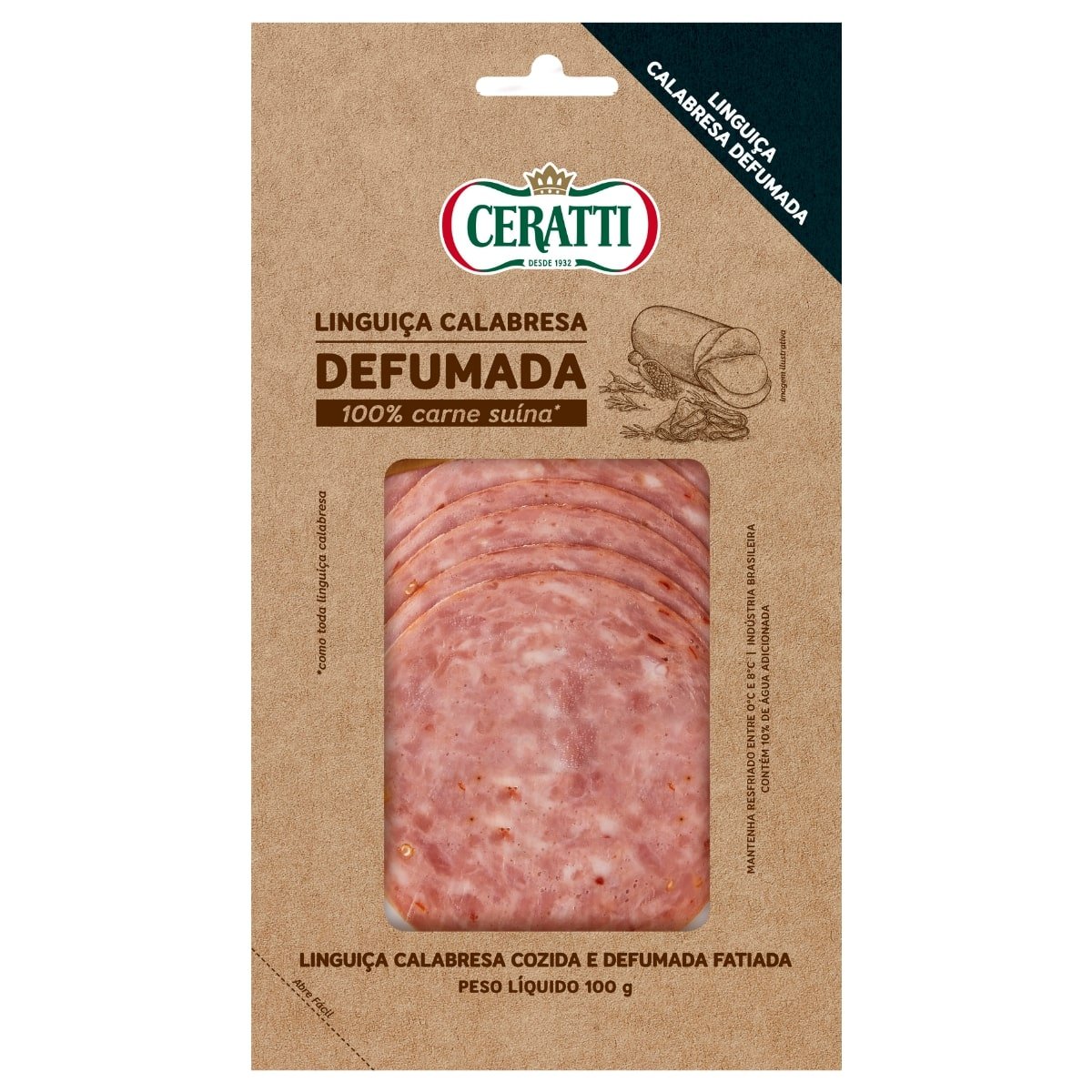 Linguiça Calabresa Fatiada Cozida e Defumada Ceratti 100g