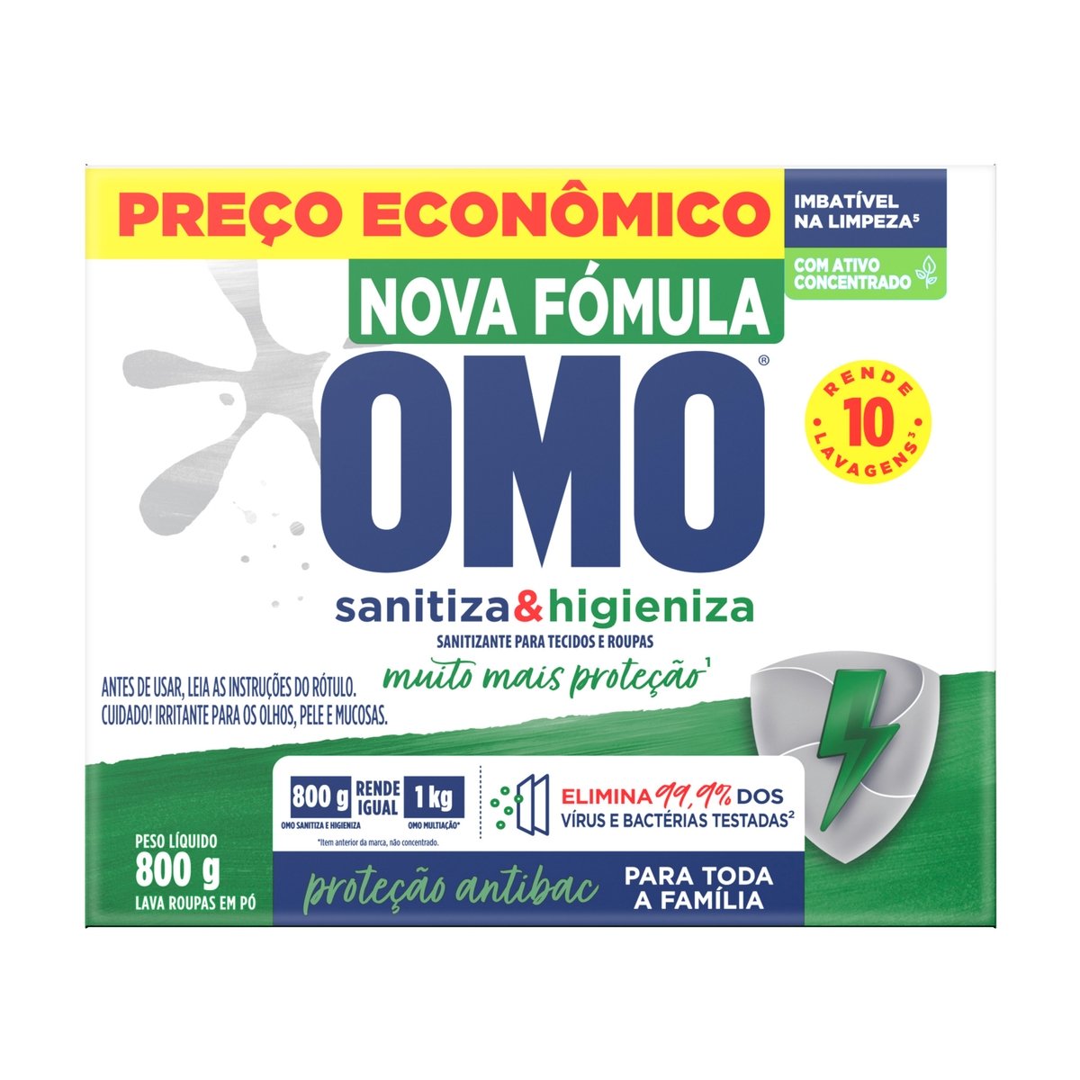 Lava-Roupas Pó Omo Lavagem Perfeita Sanitiza & Higieniza Caixa 800g