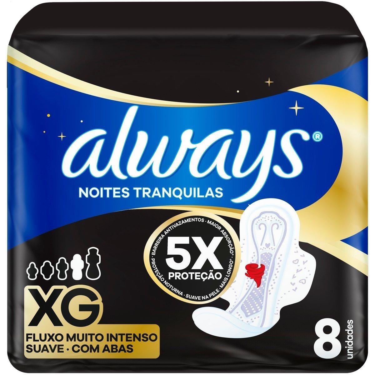 Absorvente com Abas Suave Always Noites Tranquilas XG Pacote 8 Unidades