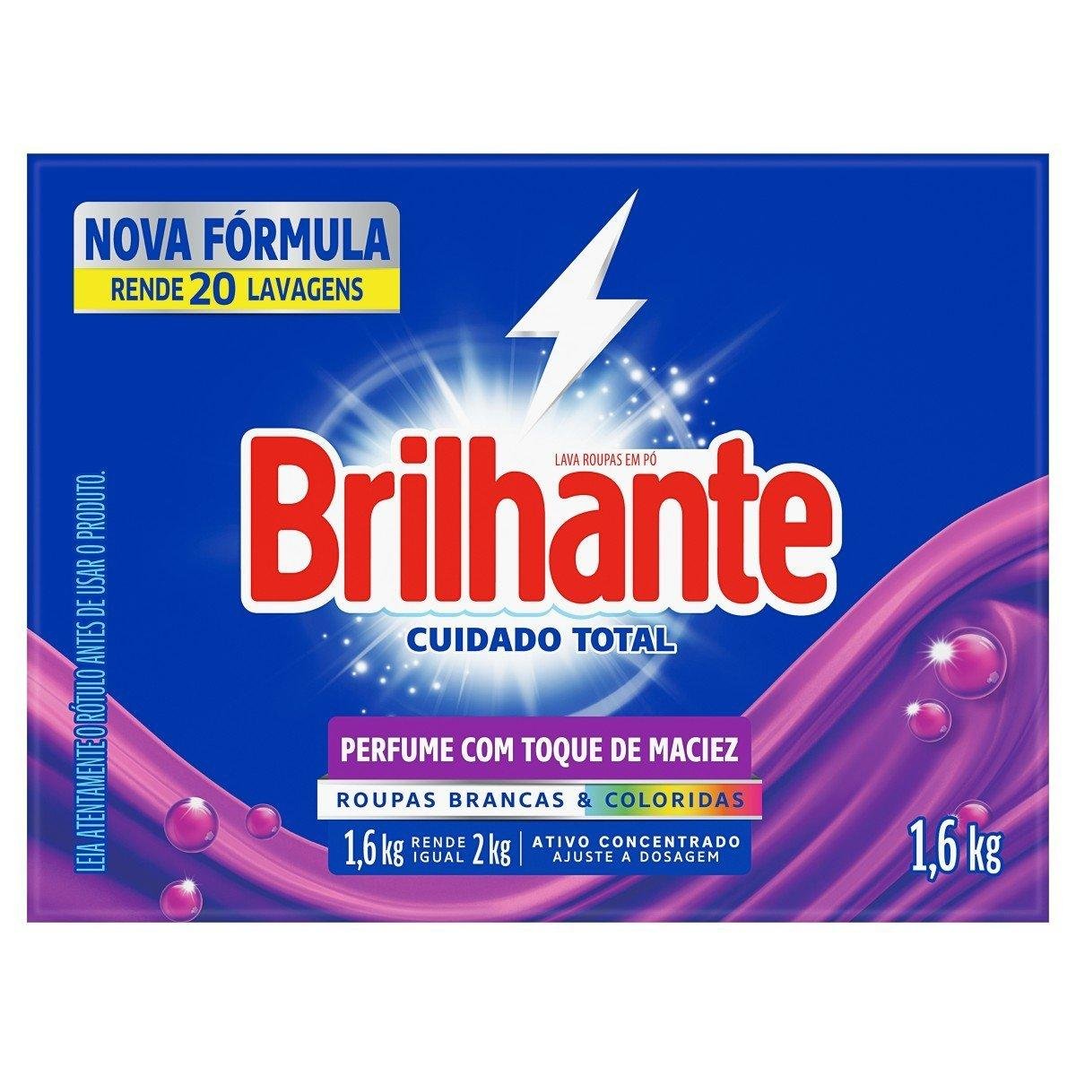 Lava-Roupas Pó Roupas Brancas e Coloridas Brilhante Cuidado Total Caixa 1,6kg