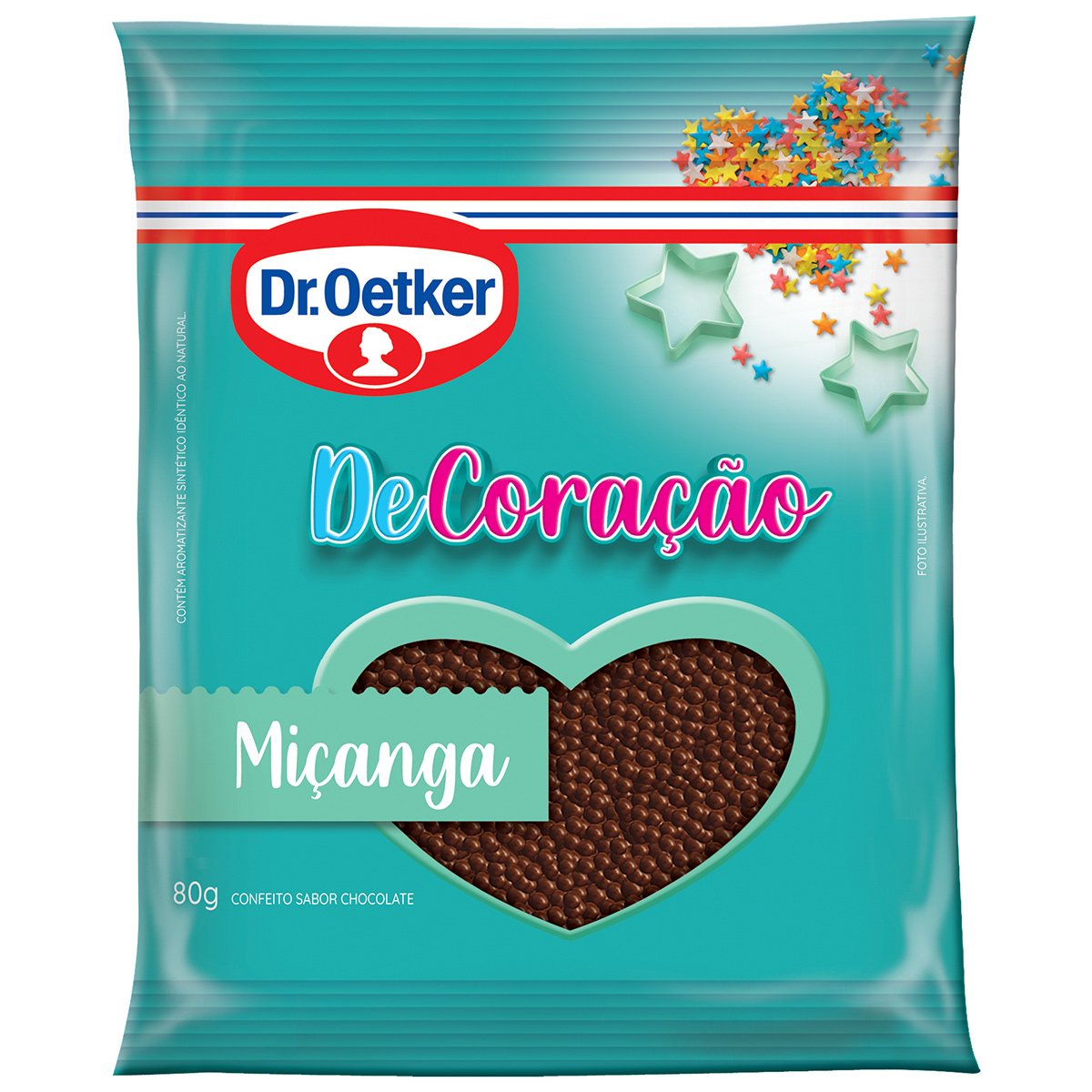 Dr. Oetker Confeito Miçanga Sabor Chocolate Decoração e Finalização de Doces e Sobremesas 80g