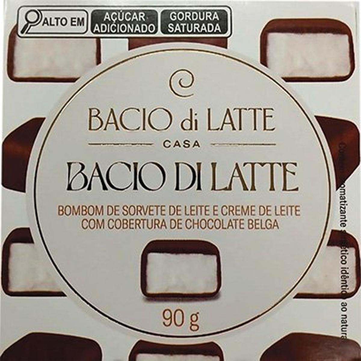 Bombom de Sorvete Leite e Creme de Leite Cobertura Chocolate Belga Bacio di Latte Caixa 90g