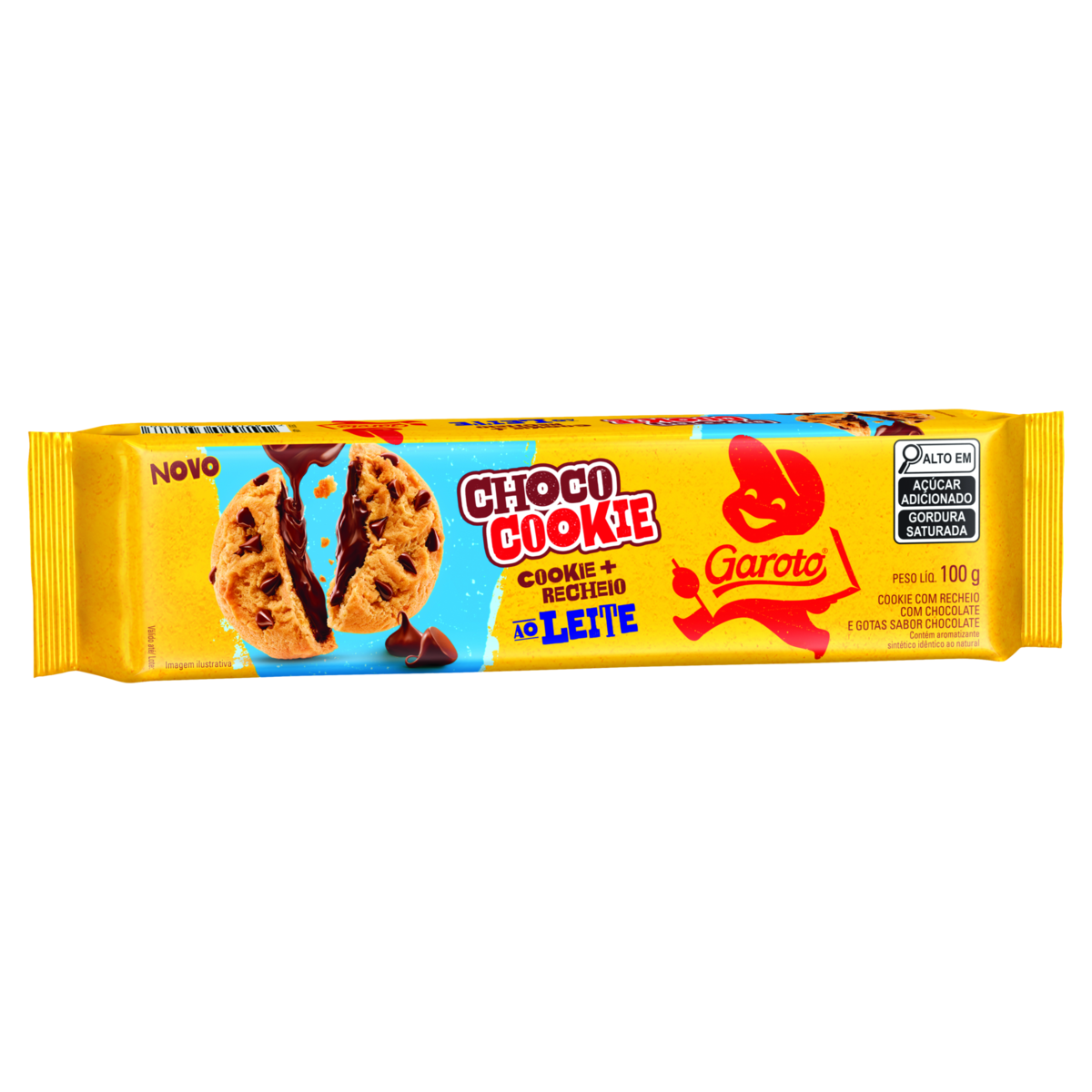 Biscoito Cookie Recheio Chocolate ao Leite e Gotas de Chocolate Garoto Choco Cookie Pacote 100g