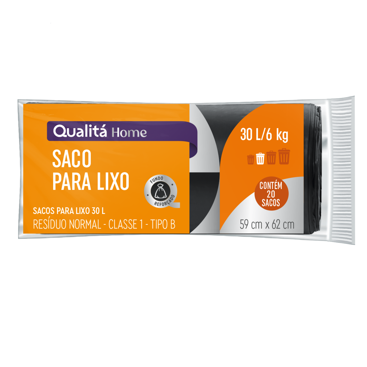 Saco para Lixo Reforçado 30L Qualitá Home 20 Unidades