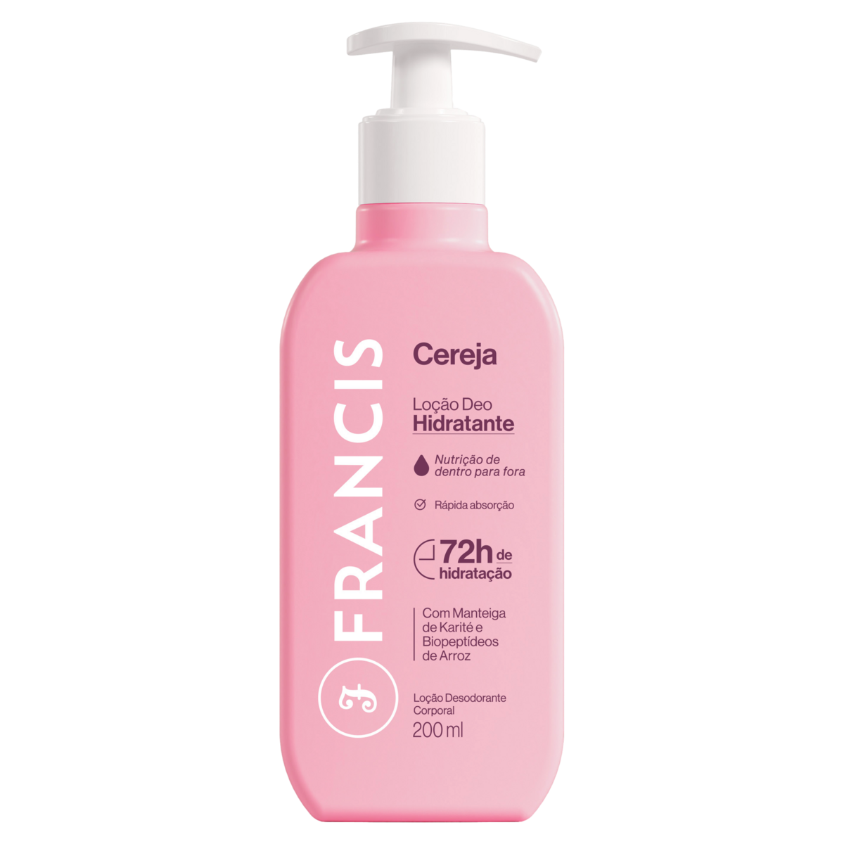 Loção Desodorante Deo-Hidratante Cereja Francis Frasco 200ml Pump