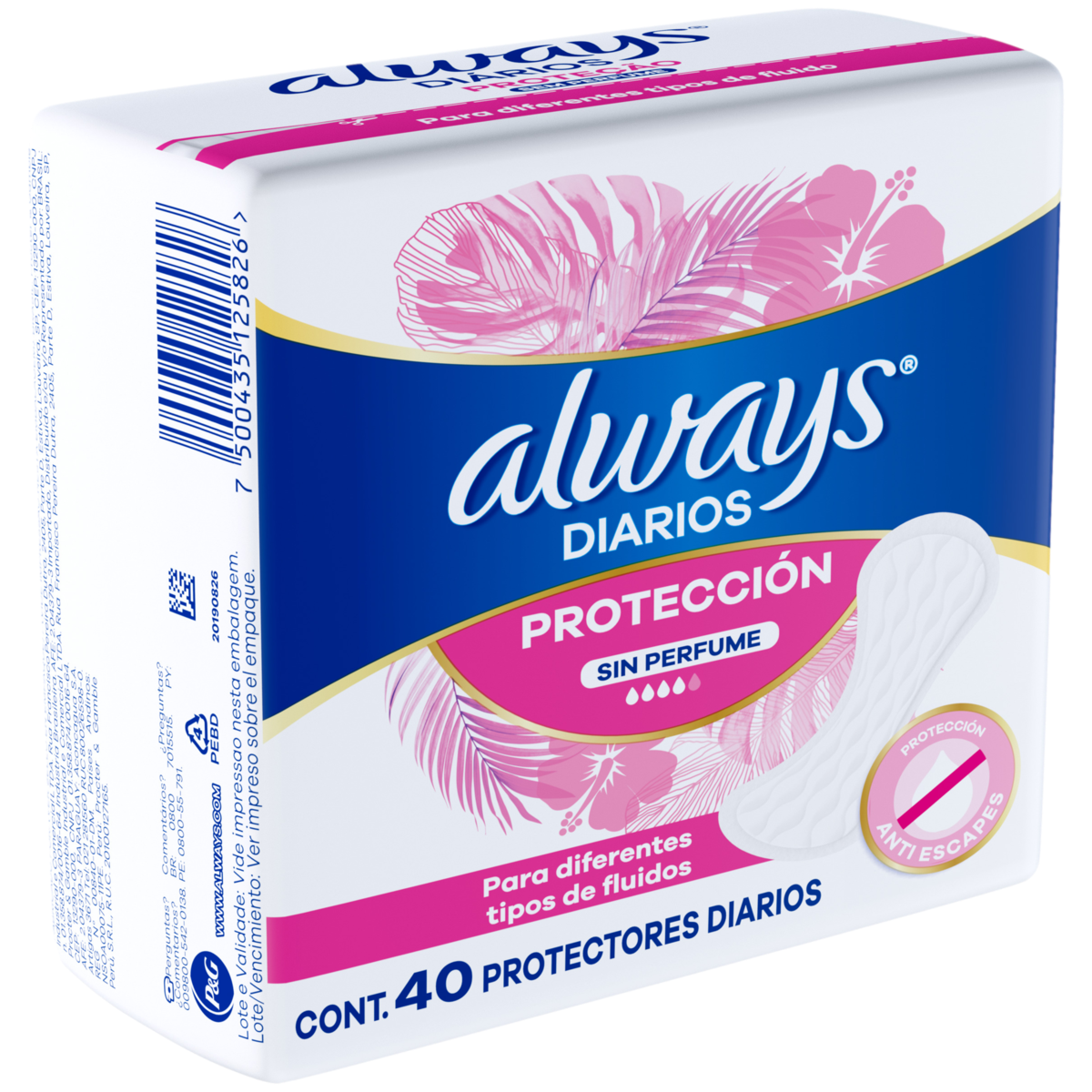 Protetor Diário sem Abas e Perfume Always Pacote 40 Unidades
