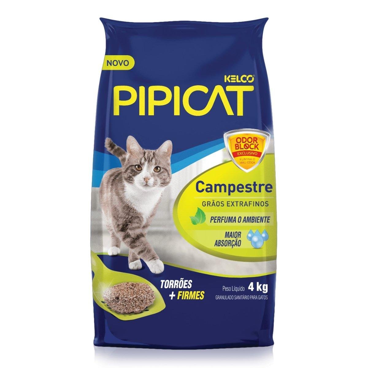 Areia Higiênica Para Gato PIPICAT Perfumada Campestre Pacote 4Kg