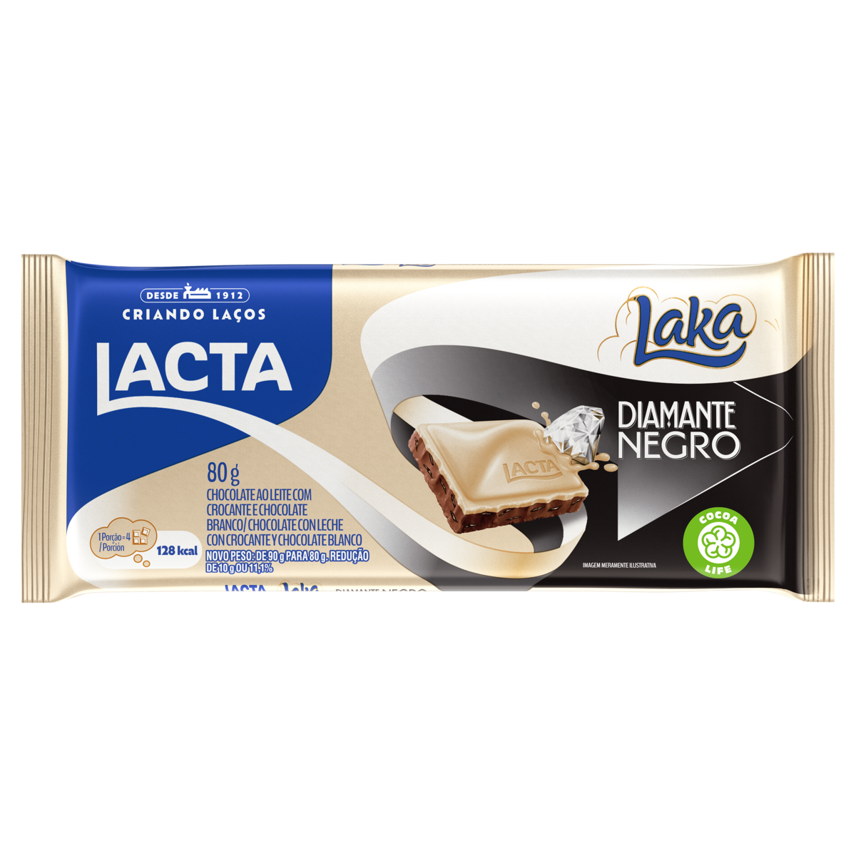 Chocolate Lacta Branco e Ao Leite Diamante Negro Laka 80g