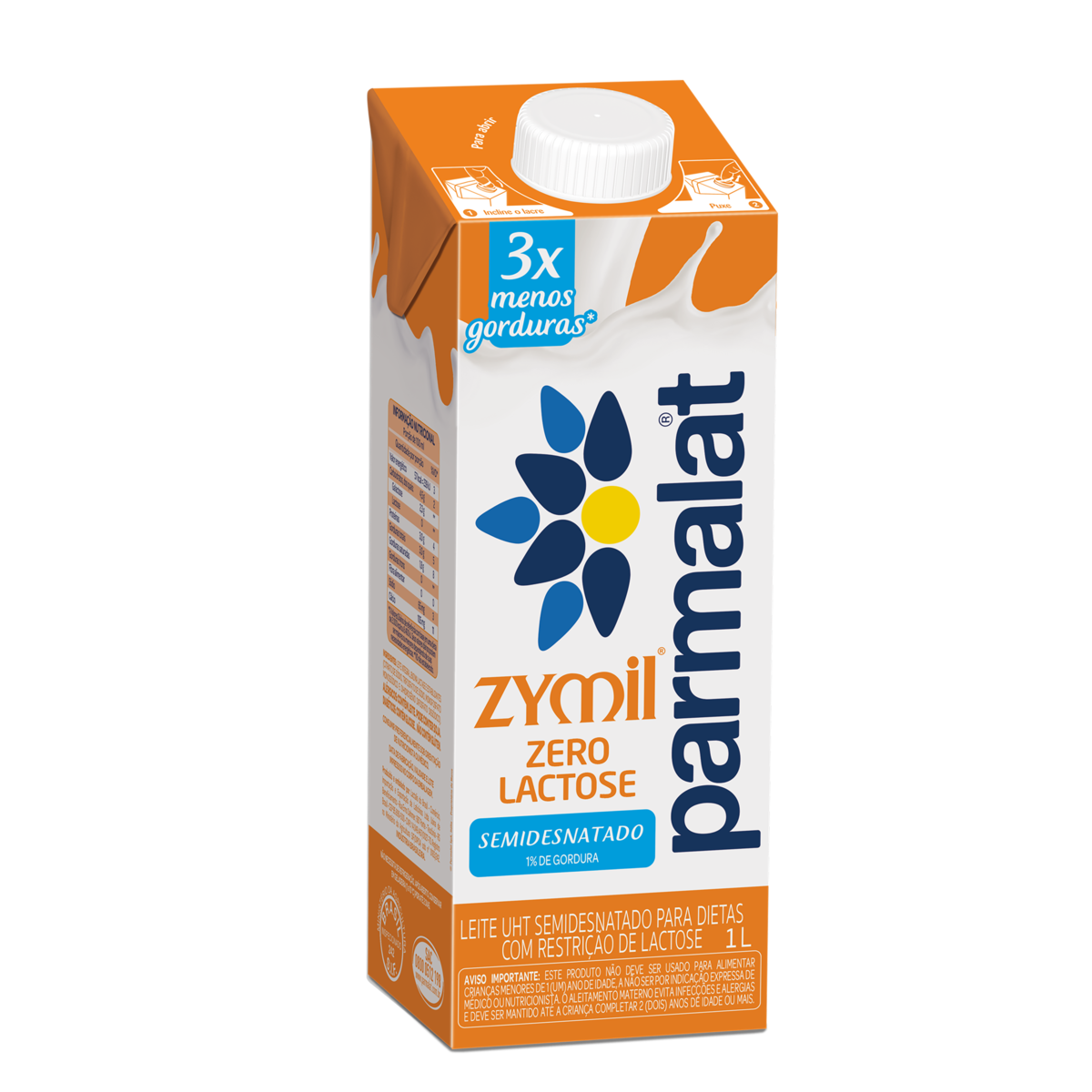 Leite UHT Semidesnatado Zero Lactose Parmalat Zymil Caixa com Tampa 1l