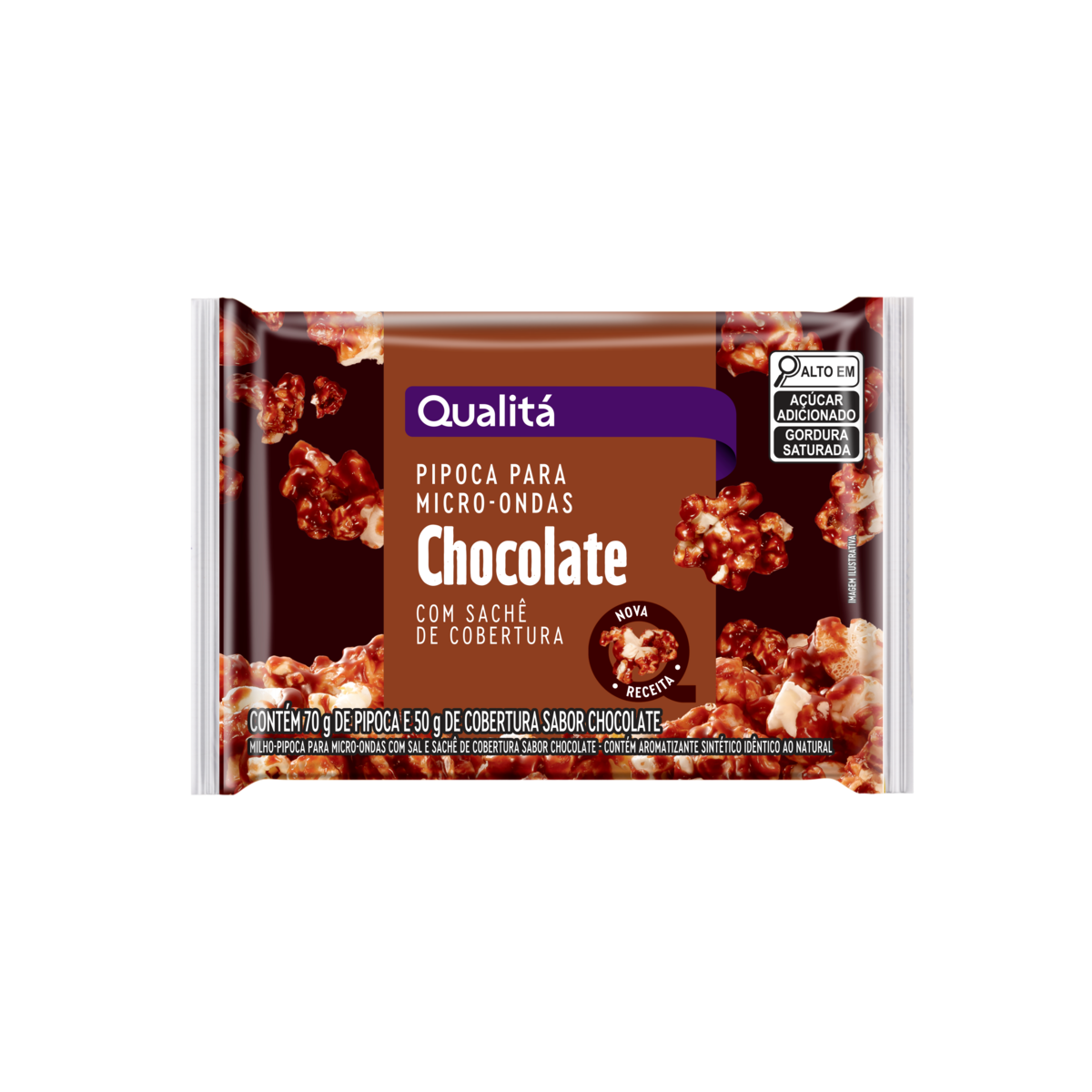 Milho de Pipoca para Micro-Ondas com Sal Cobertura Chocolate Qualitá Pacote 120g Sendo 70g de Milho e 50g de Cobertura