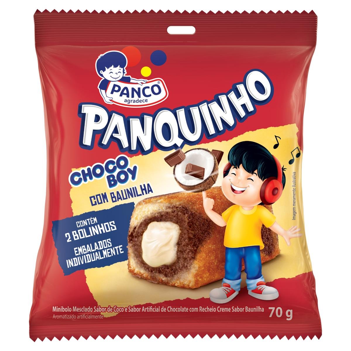 Minibolo Mesclado Chocoboy Recheio Creme de Baunilha Panco Panquinho Pacote 70g 2 Unidades