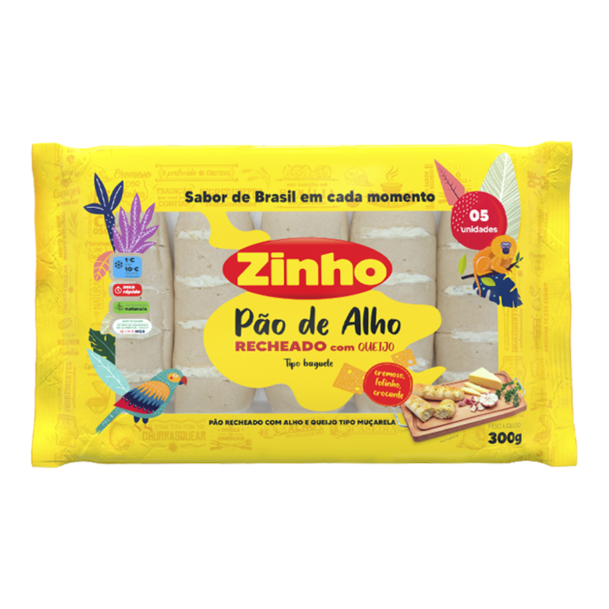 Pão de Alho Baguete Recheio Queijo Zinho Pacote 300g