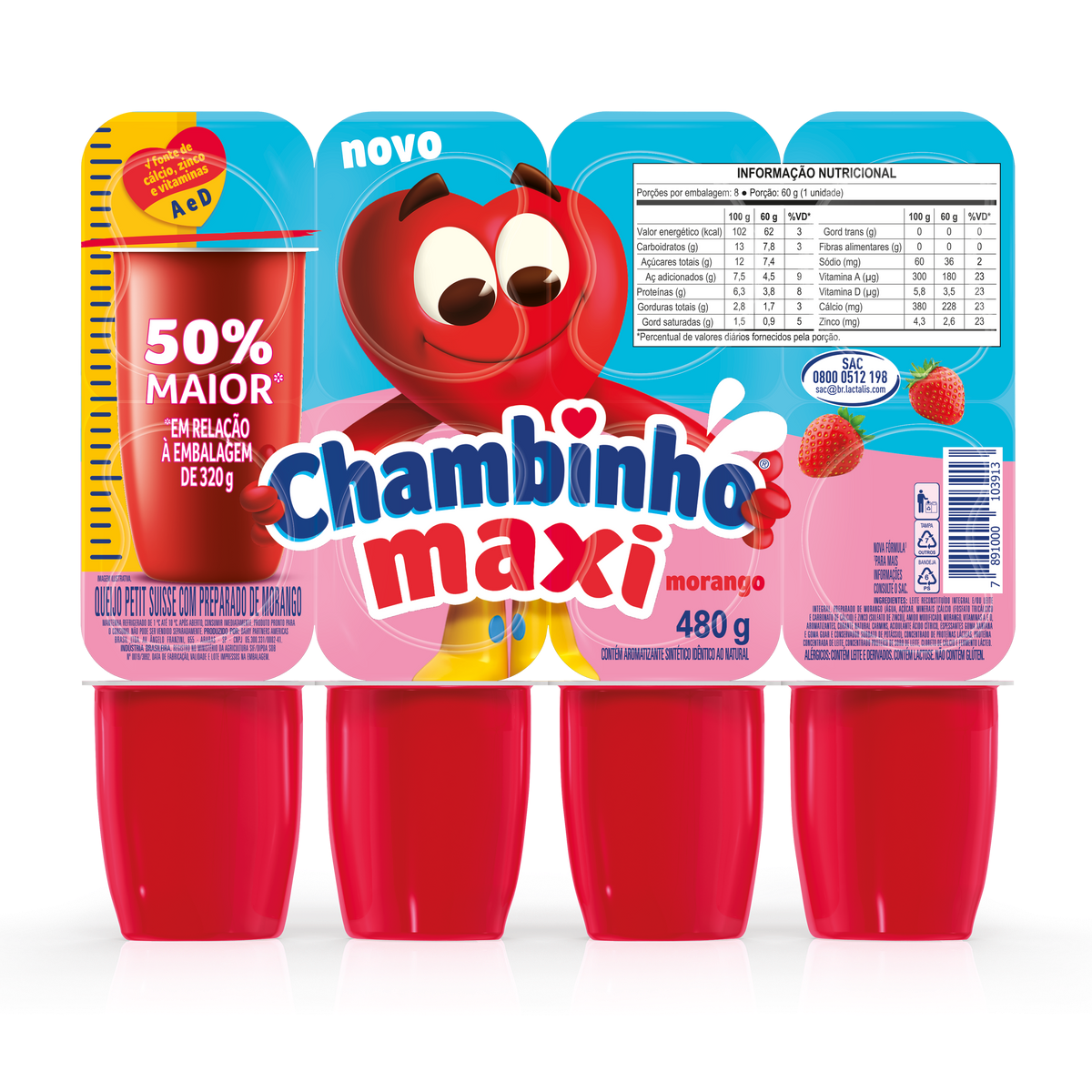 Queijo Petit Suisse Morango Chambinho Maxi Bandeja 480g 8 Unidades