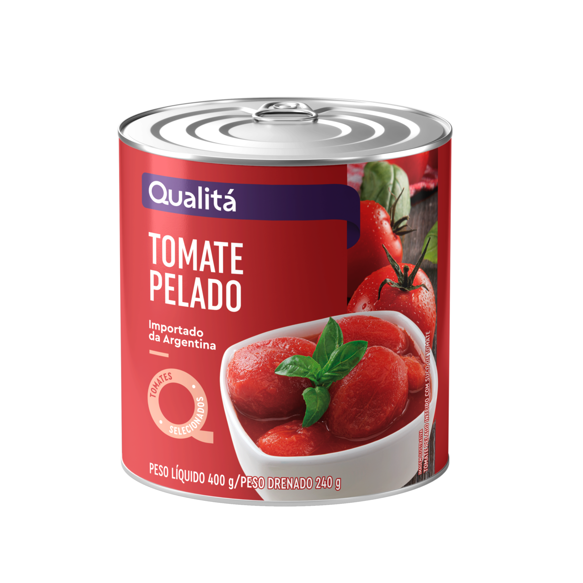 Tomate Pelado Inteiro com Suco de Tomate Qualitá Lata Peso Líquido 400g Peso Drenado 240g