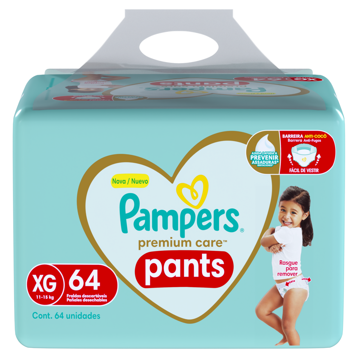 Fralda Descartável Infantil Pants Pampers Premium Care XG Pacote 64 Unidades