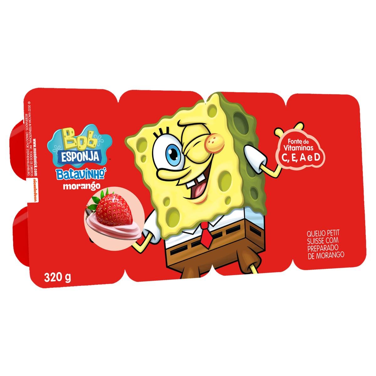 Queijo Petit Suisse Morango Bob Esponja Batavo Batavinho Bandeja 320g 8 Unidades