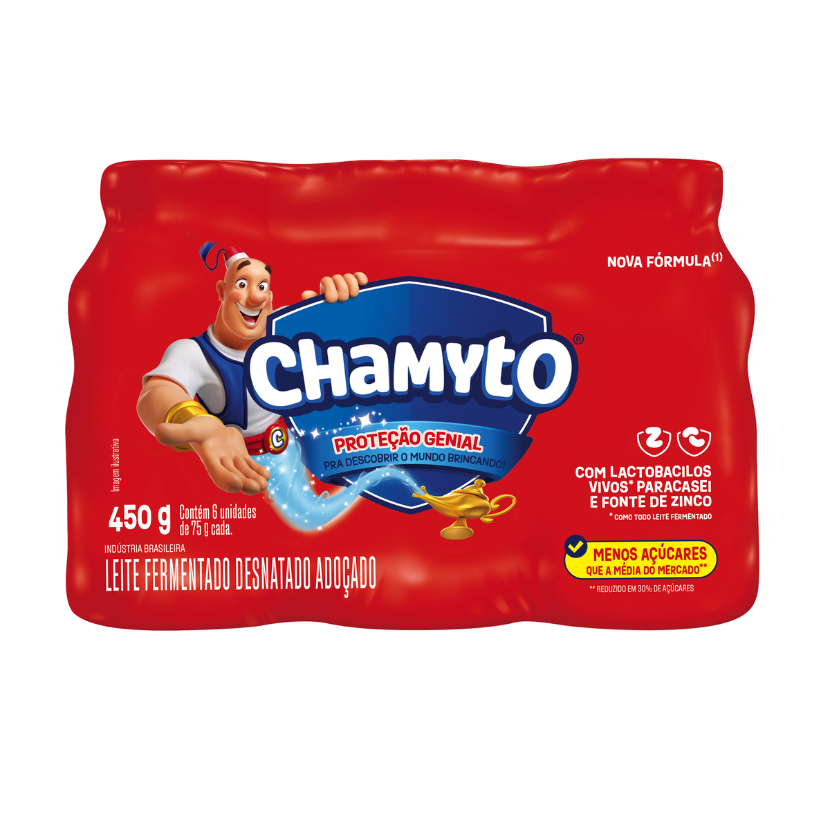 Pack Leite Fermentado Desnatado Chamyto Frasco 450g 6 Unidades