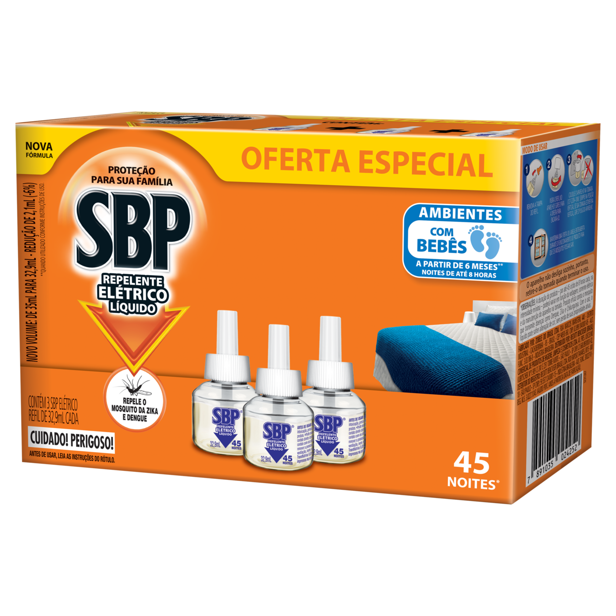 Repelente Líquido Elétrico SBP Caixa 3 Unidades 32,9ml Cada Refil