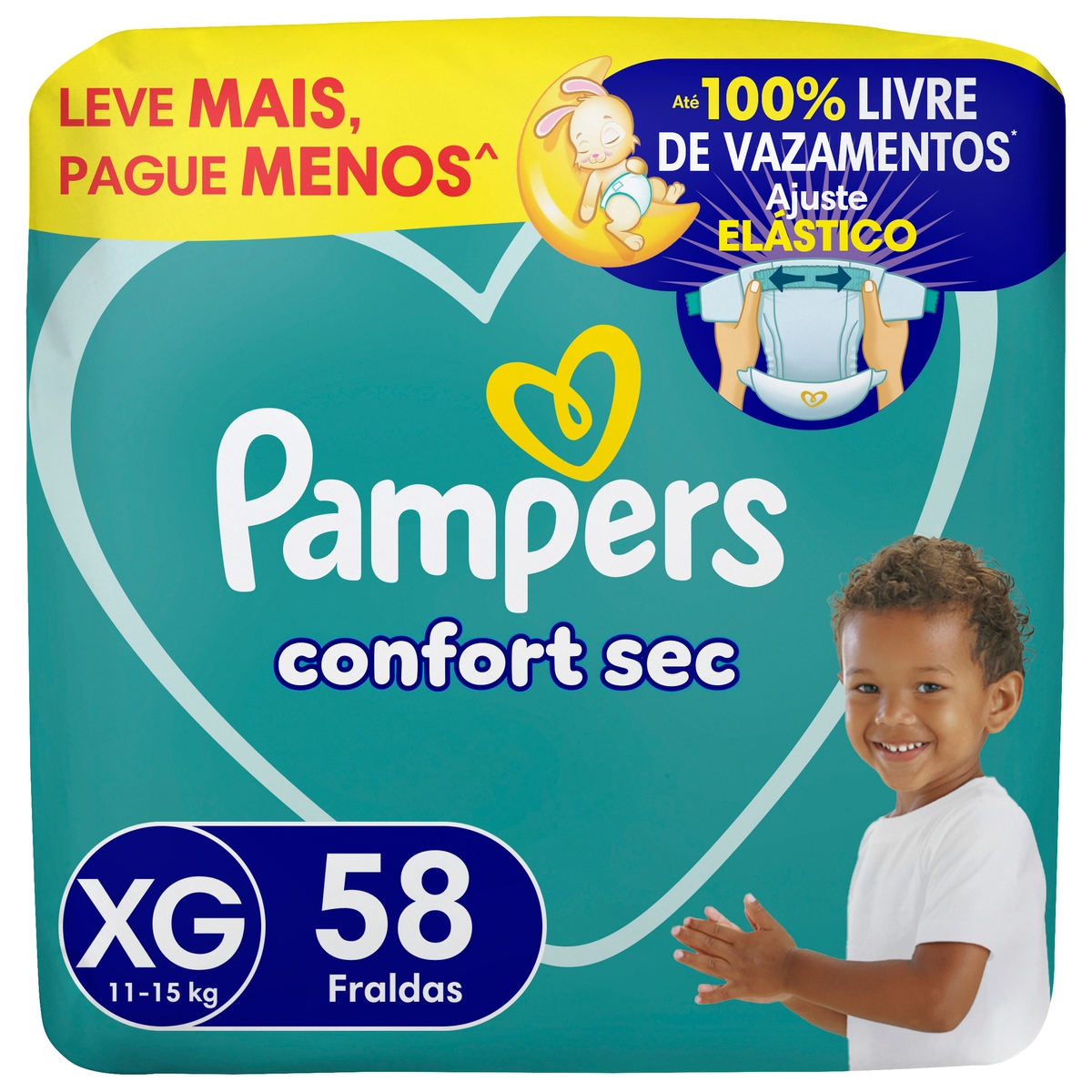 Fralda Descartável Infantil Pampers Confort Sec XG Pacote 58 Unidades Leve Mais Pague Menos