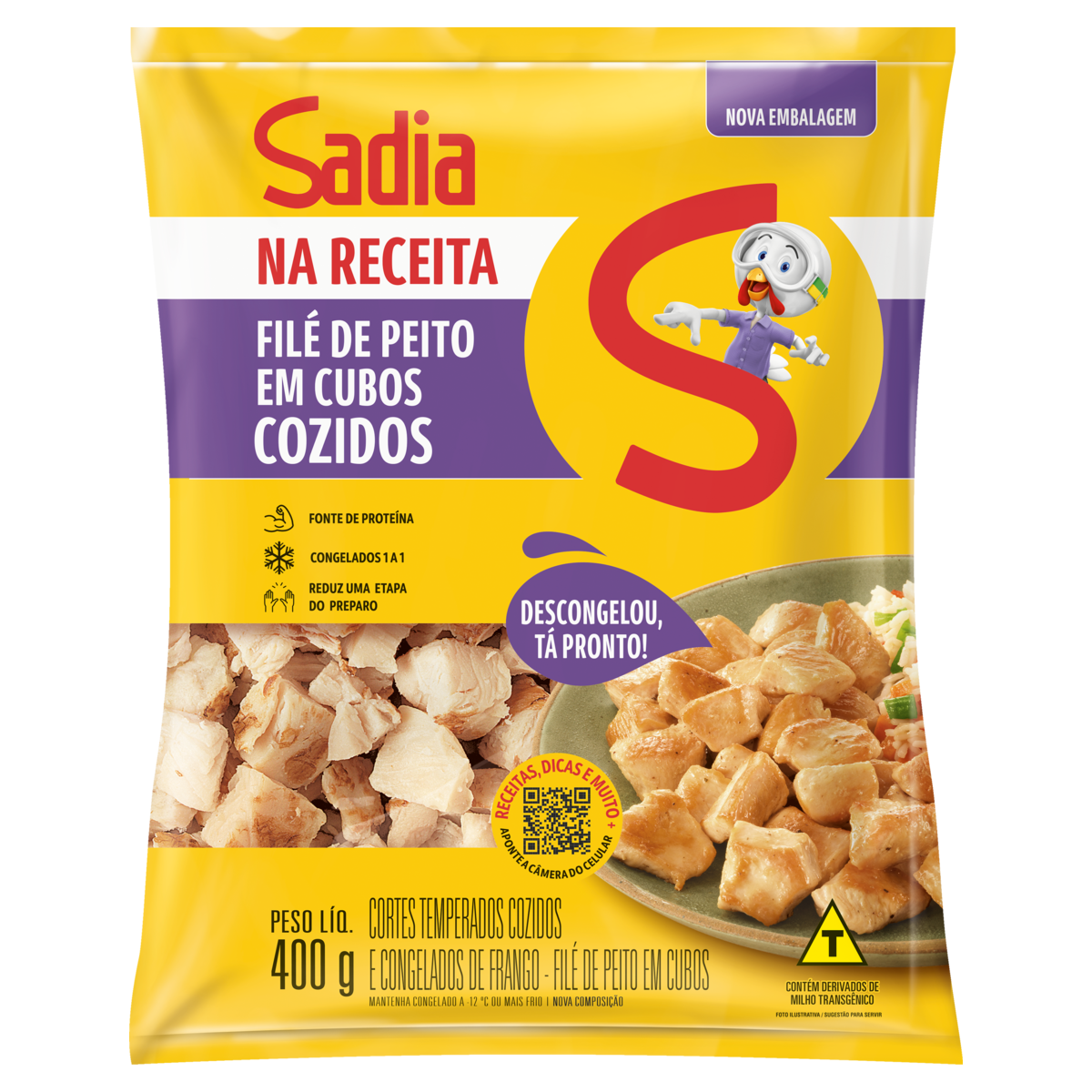 Filé de Peito de Frango Cozido em Cubos Congelado Sadia na Receita 400g