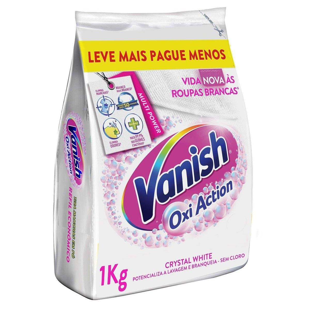 Tira-Manchas Pó Roupas Brancas Vanish Oxi Action Crystal White Pacote 1kg Refil Econômico Leve Mais Pague Menos