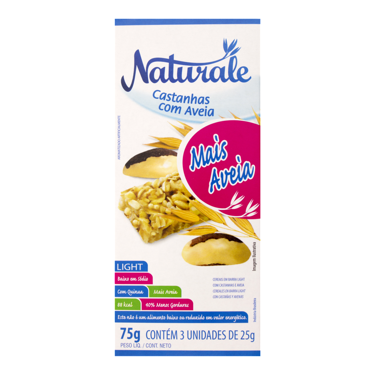 Pack Barra de Cereal Castanhas e Aveia Light Naturale Caixa 75g 3 Unidades