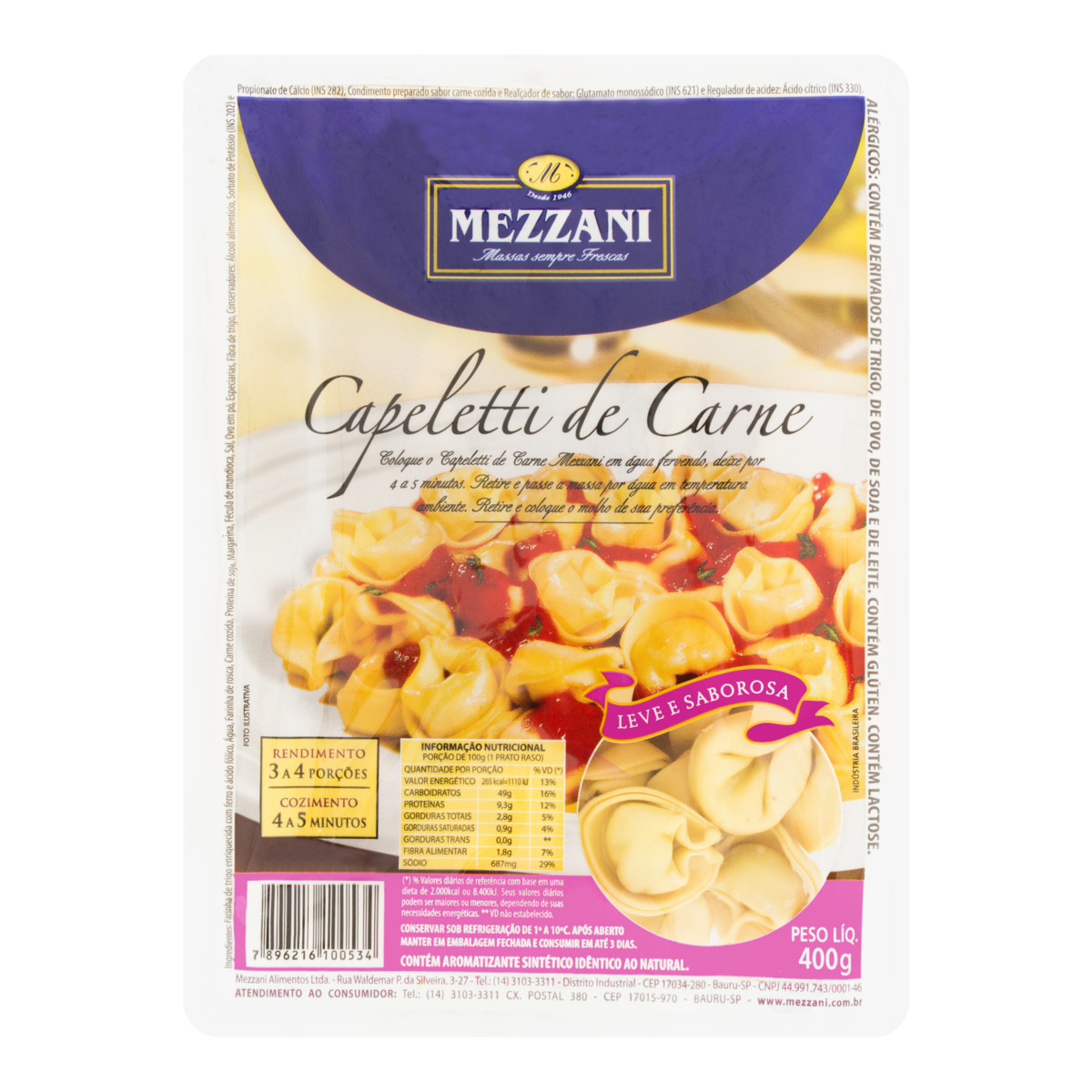 Capeletti Carne Mezzani Bandeja 400g