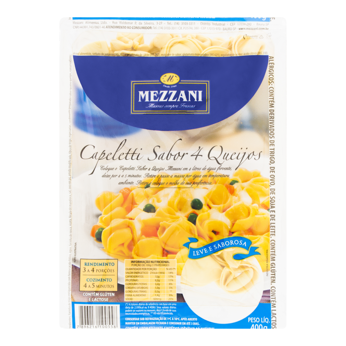 Capeletti 4 Queijos Mezzani Bandeja 400g