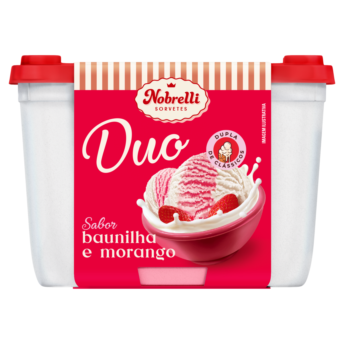 Sorvete Baunilha e Morango Nobrelli Duo Pote 1,3l