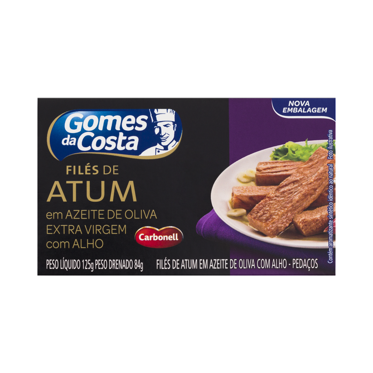 Filé de Atum em Pedaços em Azeite de Oliva com Alho Gomes da Costa Caixa 84g