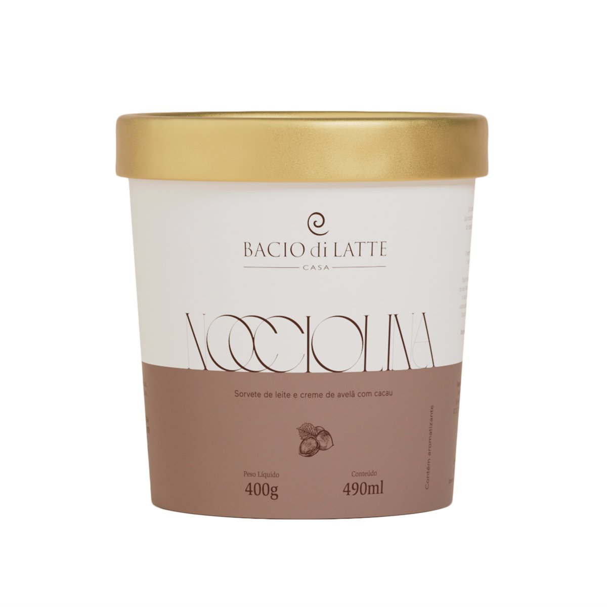 Gelato Leite e Creme de Avelã com Cacau Bacio di Latte Casa Pote 490ml