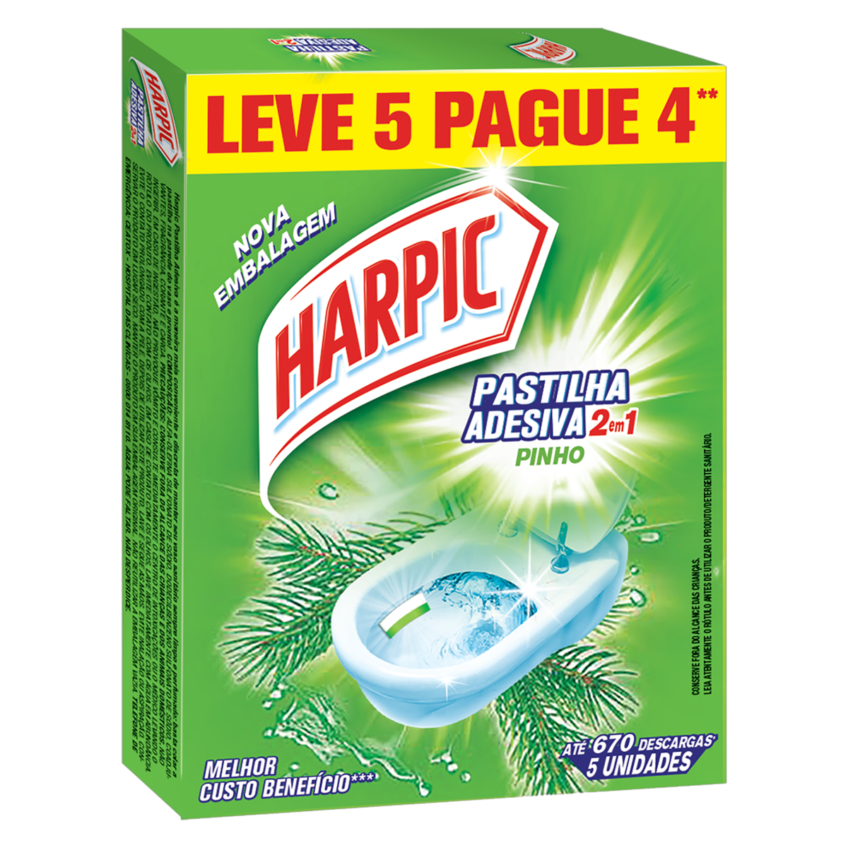 Detergente Sanitário Pastilha Adesiva Pinho Harpic Leve 5 Pague 4 Unidades