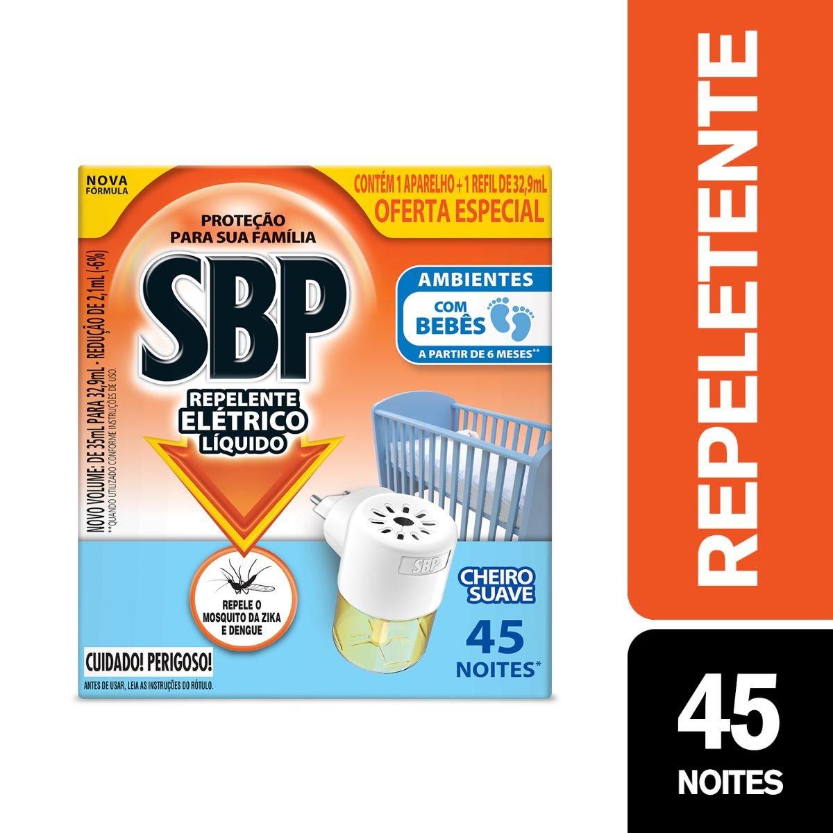 Kit Aparelho Elétrico + Refil Repelente Líquido Cheiro Suave SBP 32,9ml