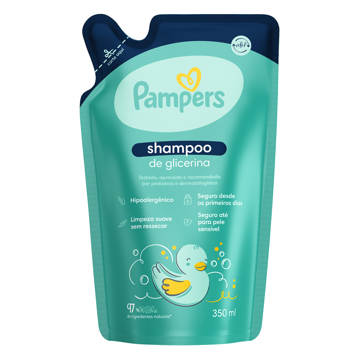 Shampoo Infantil de Glicerina Pampers Sachê 350ml Refil