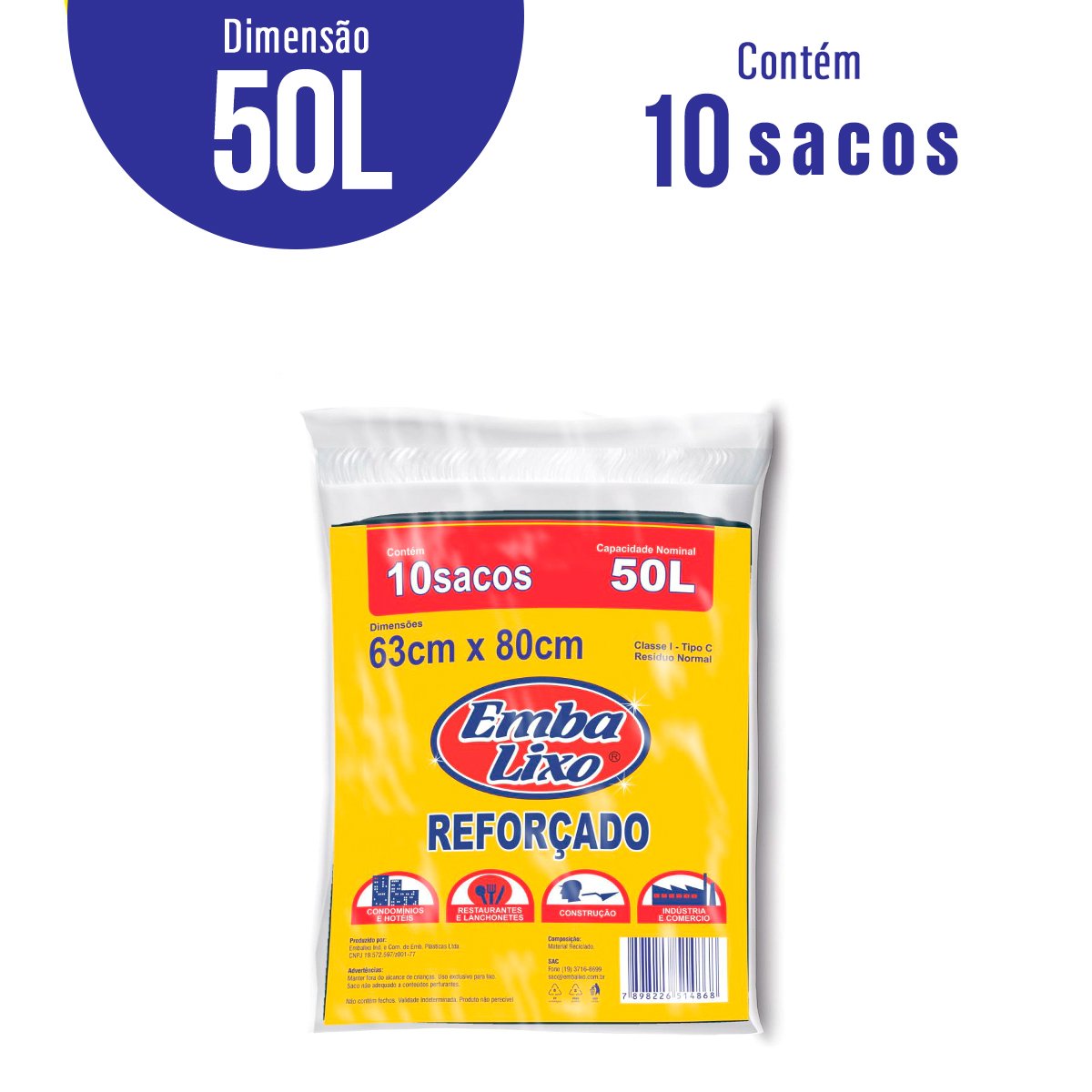 Saco Lixo Embalixo 50 Litros Almofada com 10 Unidades