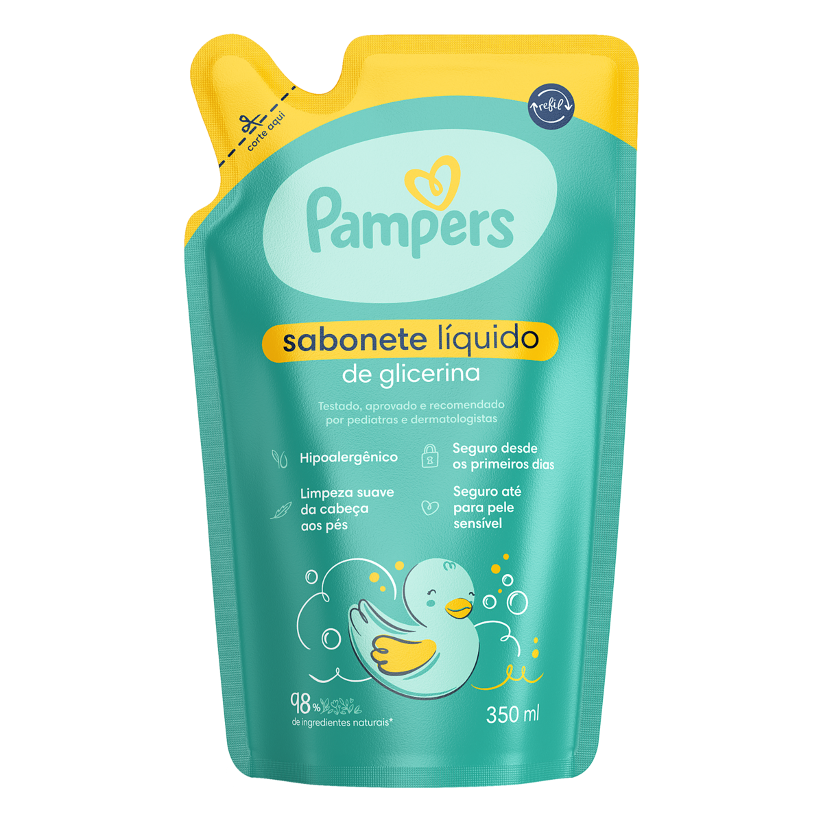 Sabonete Infantil Líquido de Glicerina da Cabeça aos Pés Pampers Sachê 350ml Refil