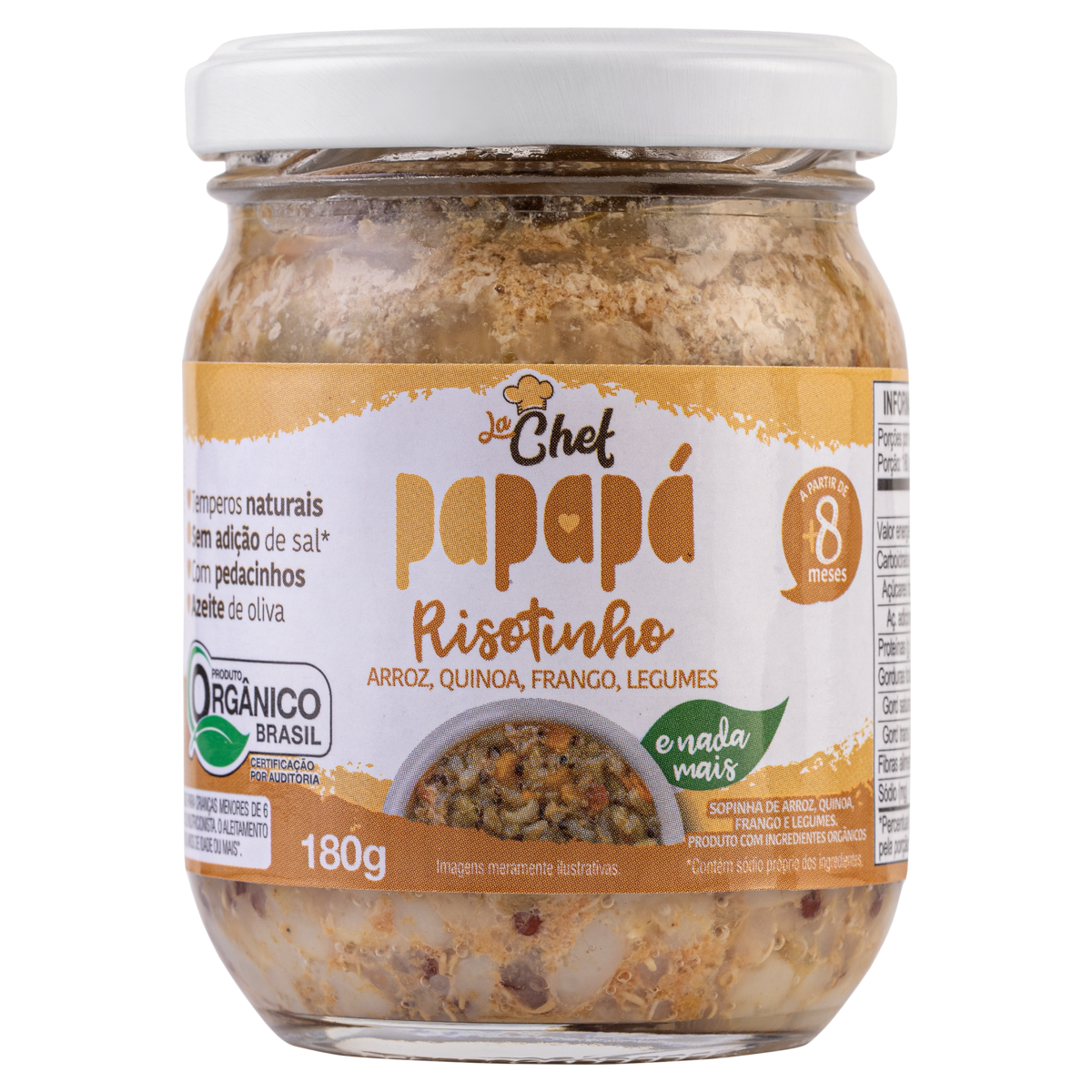 Risotinho Orgânico Arroz, Quinoa, Frango e Legumes Papapá La Chef Vidro 180g