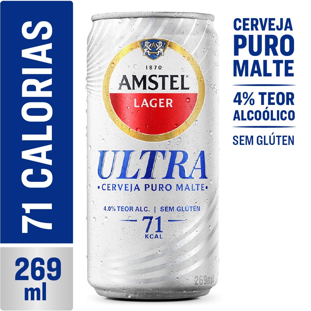 Cerveja Lager Puro Malte sem Glúten Amstel Ultra Lata 269ml