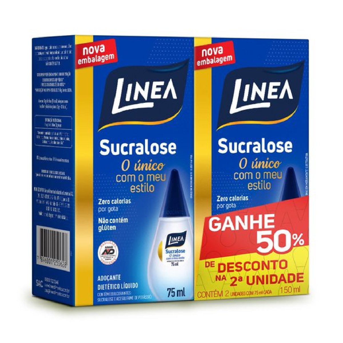 Pack Adoçante Líquido Sucralose Linea Caixa 150ml 2 Unidades Grátis 50% de Desconto na 2ª Unidade