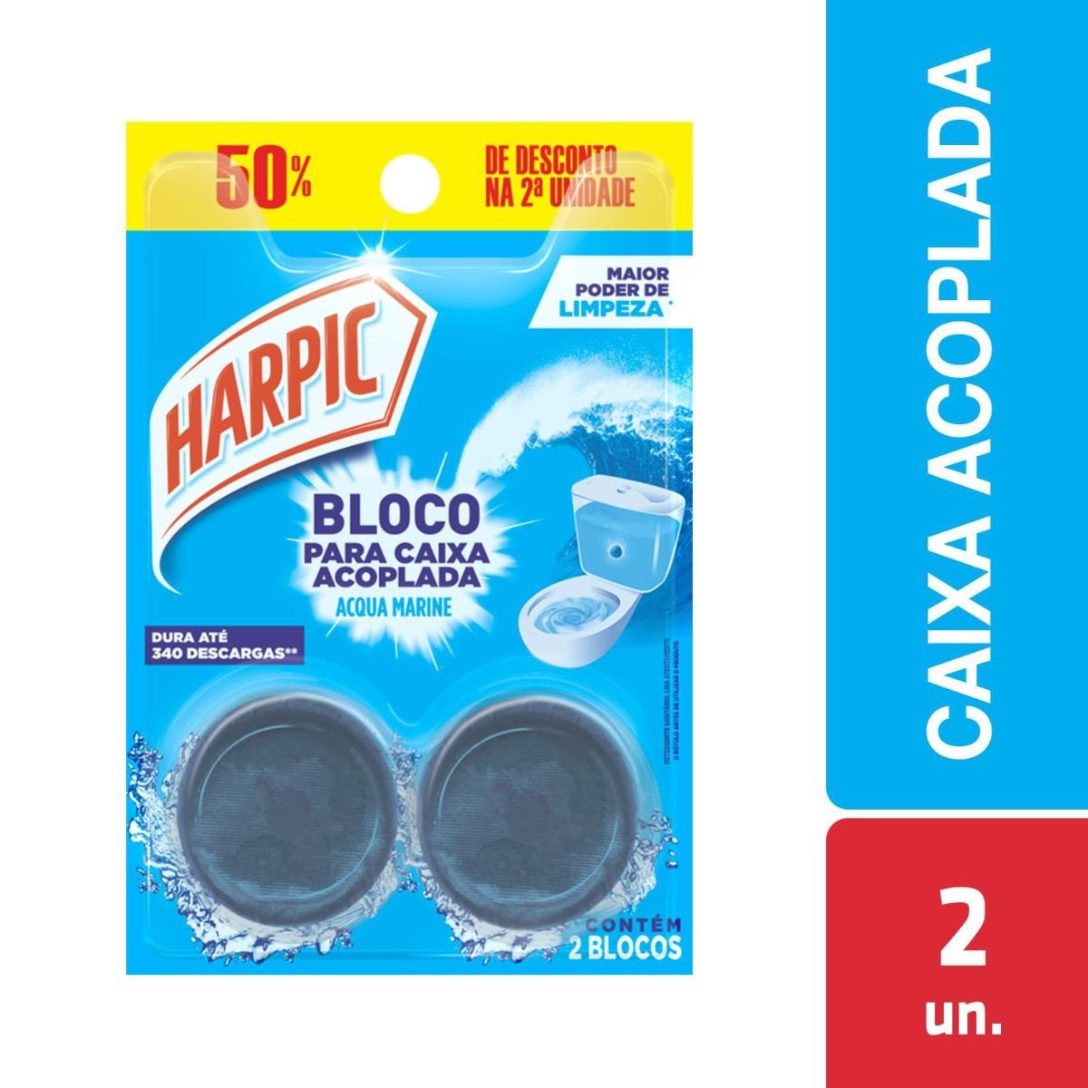 Detergente Sanitário Bloco para Caixa Acoplada Acqua Marine Harpic 2 Unidades Grátis 50% de Desconto na 2ª Unidade