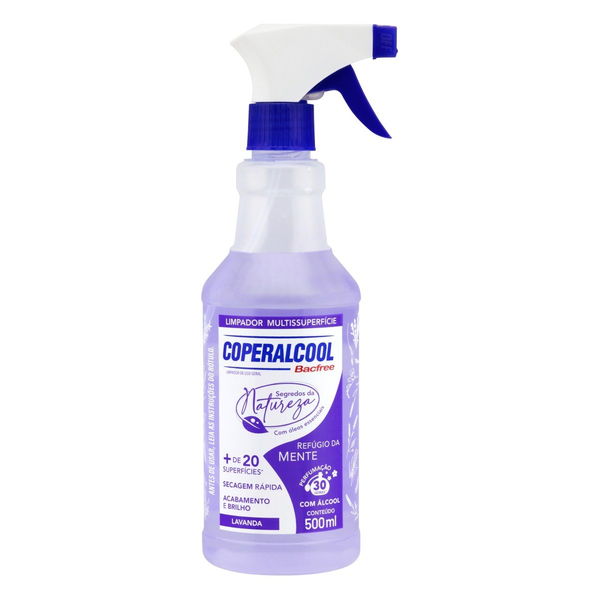 Limpador Líquido Multissuperfícies com Álcool Refúgio da Mente Coperalcool Bacfree Segredos da Natureza Frasco 500ml Borrifador