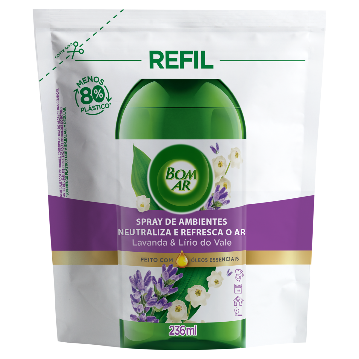 Neutralizador de Odores Lavanda e Lírio do Vale Bom Ar Sachê 236ml Refil