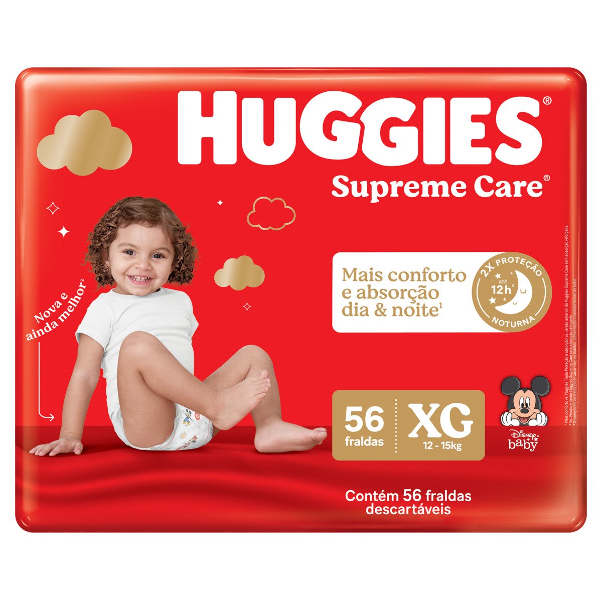 Fralda Descartável Infantil Huggies Supreme Care XG Pacote 56 Unidades
